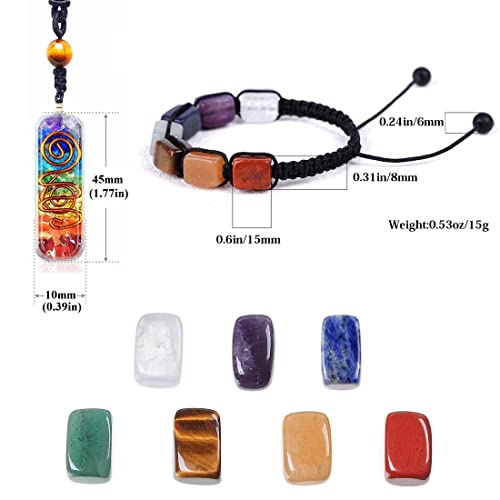 7 Chakra Pendant Necklace Healing Bracelet Set Orgone Energy Protection Necklace Yoga Adjustable Bracelet for Women Men