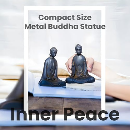 Metal Buddha Statue,Sitting Buddhist Zen Decro for Room,Desk,Outdoor, with Incense Sticks Holder,for Yoga,Meditation,Bring Inner Peace (Buddha A)