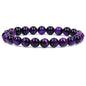 Keleny Gem Semi Precious Gemstones 8mm Natural Stone Round Beads Rock Crystal Jasper Stretch Bracelet 7 Inch Unisex - color: Dyed Purple Tiger Eye