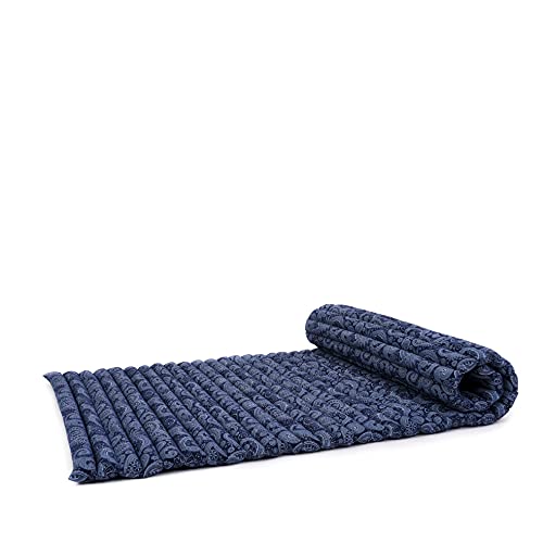 Leewadee - Foldable Floor Mattress - Japanese Roll Up Futon -Trifold Tatami Mat- Guest Floor Bed - Camping Mattress - Thai Massage Mat, Kapok Filled, 75 x 20 inches, Blue White - color: Cbt1 - Blue, size: S: 75x20"