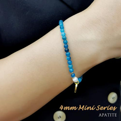 Morchic 4mm Natural Gemstone Beads Stretch Bracelet for Women, With Freshwater Pearls, Energy Gem Birthday Gift for Her 7.2” - color: Apatite