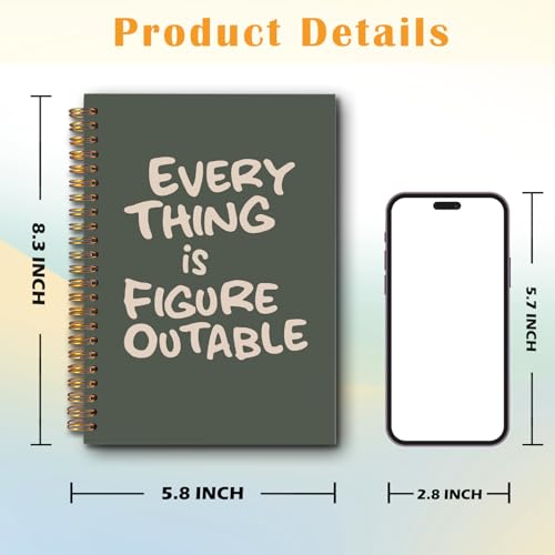 JINYO Everything is Figureoutable Inspirational Notebook, Motivational Journal for Women, Positivity Journal, Retro Green Positive Affirmation Spiral Notebooks 5.5x8.3 Inch - color: white Everything is Figureoutable Notebook