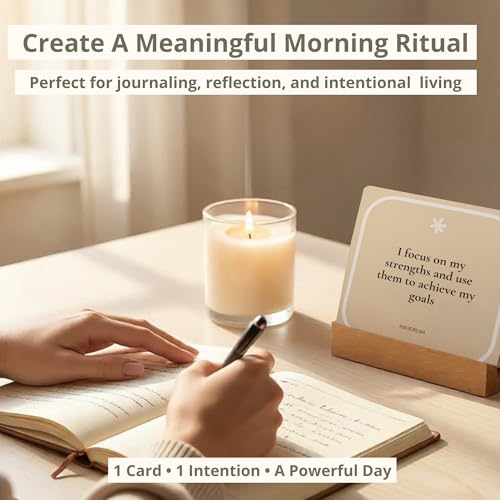 Positive Affirmation Cards, 60 Daily Affirmations with Display Stand, Self-Care and Mindfulness Cards, English on One Side and Spanish on the Other, Mindful Desk Decor and Inspirational Gift - MAGIDREAM