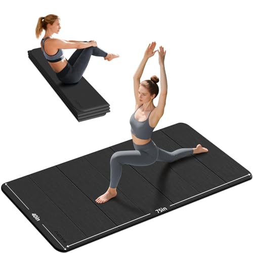 PAIDU Foldable Yoga Mat thick- 2/5" (10MM) TPE Non-Slip Design, Quick Fold，Easy Storage, 75x40 Extra Long/Wide for Indoor Yoga, Pilates and Outdoor Travel Workouts - color: Black