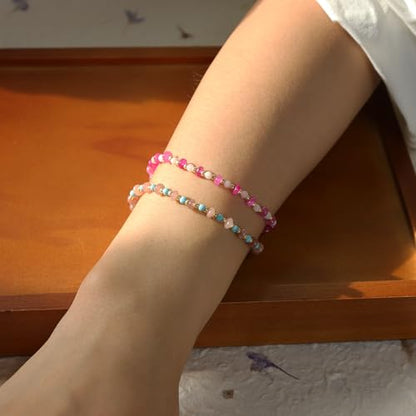 Gold Beaded Gemstone Bracelets for Women, Boho Handmade Stackable Natural Stone Labradorite Beads Bracelet Prom Jewelry Gift. - color: Beige Pink