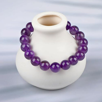 LPBeads Handmade Natural Gemstone Stretch Elastic Bracelet Healing Crystal Round Stone Beads Jewelry Gifts for Women Men - color: Amethyst, size: 10mm