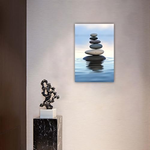 LURENCZH Zen Stone Canvas Wall Art Stone in Water Picture Wall Decor Meditation Spiritual Painting Prints Bathroom Decor Framed(Stone-1,12.00" x 18.00")