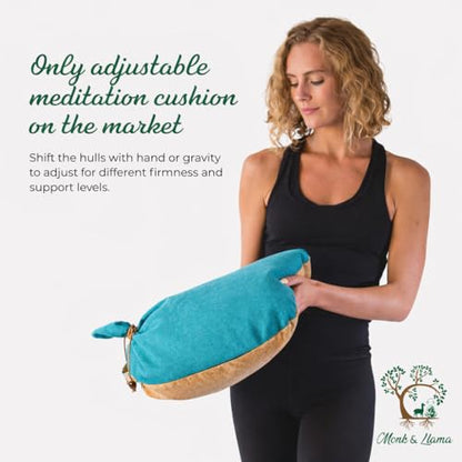 MONK & LLAMA Meditation Cushion Floor Cushion for Yoga & Sitting – Zafu Pillow for Proper Posture & Spinal Alignment, Comfortable Buckwheat Support with Washable Cover for Meditation, Home & Office