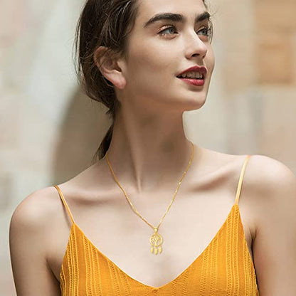 14K Gold Dream Catcher Necklace for Women, Dainty Tree of Life Necklace Birthday Gifts for Girlfriend Wife Mom Her 16+1+1 inch - color: Dream Catcher