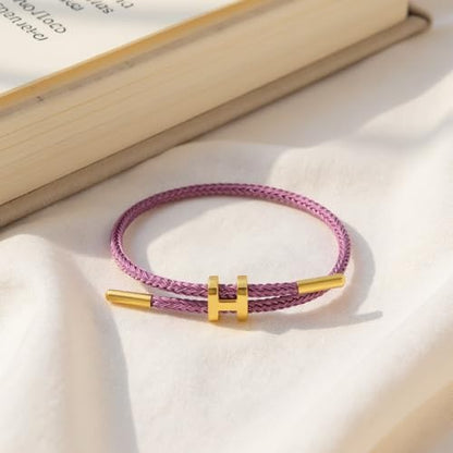 OSIRIDEH2 Bracelet with Adjustable Design Polished H Shape Buckle, Bracelets for Women, 18k Gold-plated Buckle Design Titanium Steel Wire Rope Women's Gift Jewelry - color: Purple Gold