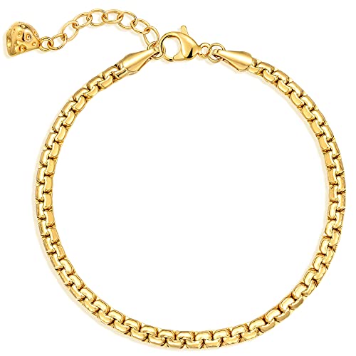 WEARON Gold Bracelet for Women 14K Gold Plated Snake Herringbone Figaro Cuban Bead Paperclip Cable Box Chain Simple Jewelry - style: Box Chain Thick
