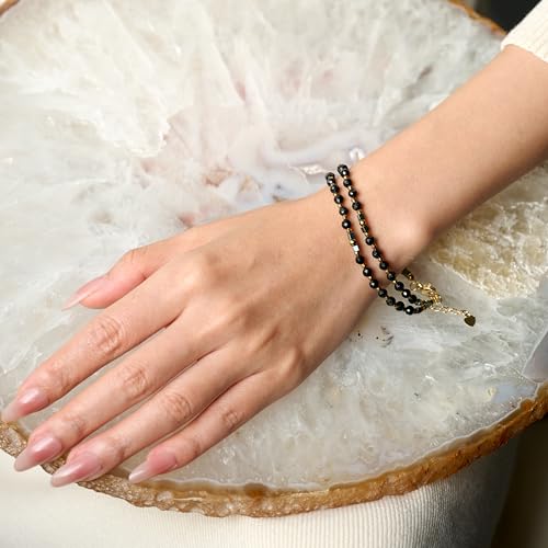 Farfume Beaded Bracelets for Women, Chakra Crystal 4mm Beads Gemstone Natural Stone Bead Spiritual Jewelry Gifts for Women - color: Black Tourmaline-Safety & Shielding