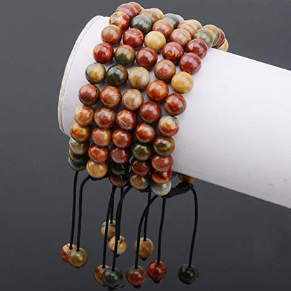 MASSIVE BEADS Natural Healing Power Gemstone Crystal Beads Unisex Adjustable Macrame Bracelets - color: Picasso Jasper, size: 8mm