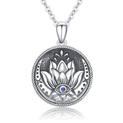Evil Eye Necklace for Women 925 Sterling Silver, Protection Necklace with Blue Evil Eye Charm, Evil Eye/Lotus Pendant Jewelry, Birthday Christmas Gifts for Her - style: Lotus Evil Eye Necklace - Silver