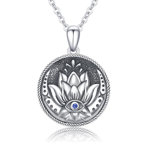 Evil Eye Necklace for Women 925 Sterling Silver, Protection Necklace with Blue Evil Eye Charm, Evil Eye/Lotus Pendant Jewelry, Birthday Christmas Gifts for Her - style: Lotus Evil Eye Necklace - Silver