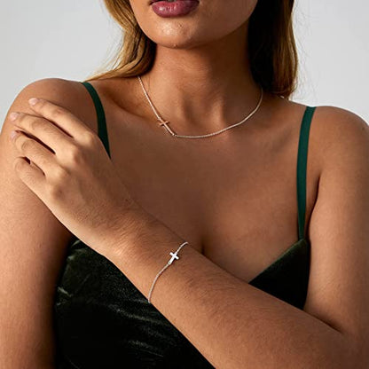 Kyerlyn 14K Gold Plated Handmade Dainty Dot Bracelet Cute Thin Everyday Bracelets for Women Men Size 6.5"+2" Extender - color: Cross:White Gold