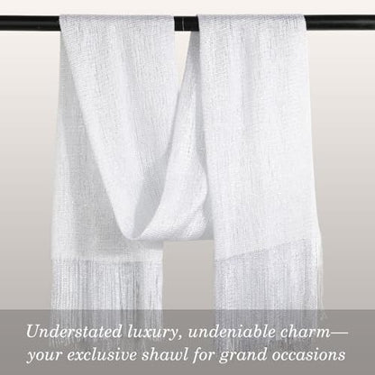 Sumolux Shawls Wraps for Evening Dresses Metallic Glitter Shawls Scarf for Women Sparkling Wedding with Free Buckle - color: White
