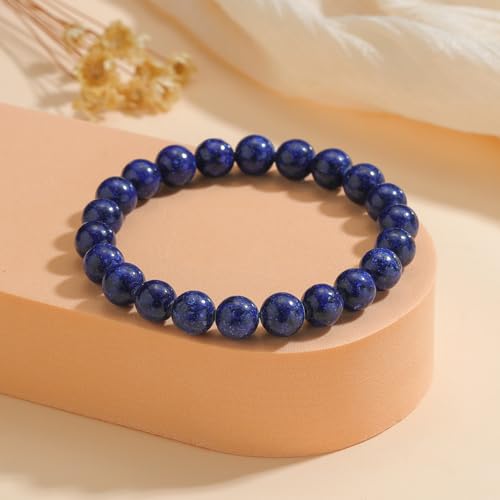 Womens Crystal Beaded Bracelets for Women Men Protective Energy Bracelet Natural Gemstone Bead Bracelet - color: Lapis(Creativity), size: 8mm