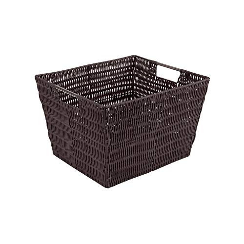 Simplify 15"x13"x10" Large Woven Basket for Storage with Handles, Nursery, Playroom, Toys, Bedroom, Closet, Clothes, Office, Decorative Organizer Rattan Totes, Chocolate - color: Chocolate, size: Large Regular