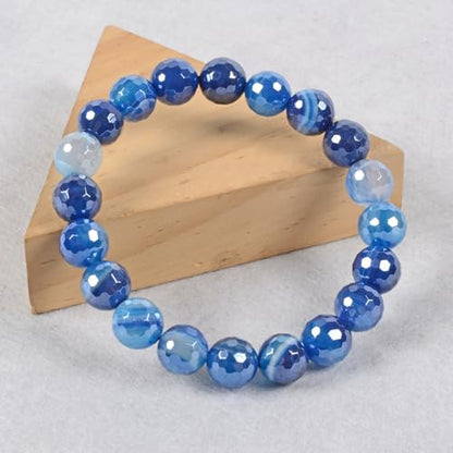 Justinstones Gemstone Crystals Chakra Beads Bracelet Crystal Healing 10mm Round Stretchable Bracelet for Her Gift - color: Faceted Electroplate Blue Agate