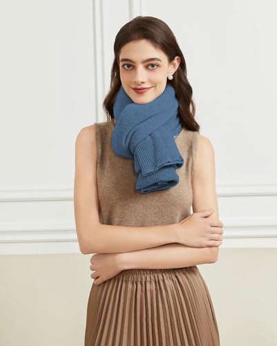 BRYCTSISEN Women's Lightweight Wool Shawl Wrap Scarf with Sleeves Outer Warm Knitted Open Front Poncho Cape Fall Winter - color: Blue