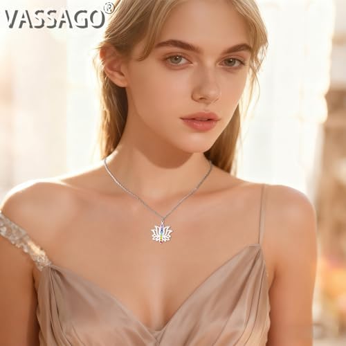 VASSAGO Lotus Flower Chakra Necklace for Women Lotus Flower Necklace 7 Chakra Pendant OM Symbol Buddha Amulet Spiritual Healing Jewelry Yoga Meditation Gift - color: Silver