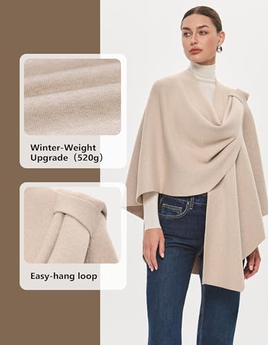 PULI Womens Large Cross Front Poncho Sweater Wrap Topper Knitted Elegant Shawls Cape for Fall Winter - color: Extra Warm Barley Twist
