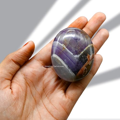 Amazing Gemstone Amethyst Chevron Crystals and Healing Stones - Large Palm Stone Crystals Piedra - Crystal for Good Luck, Positive Energy, Meditation - Unique Stocking Stuffers, Gifts for Women, Men - color: Amethyst Chevron