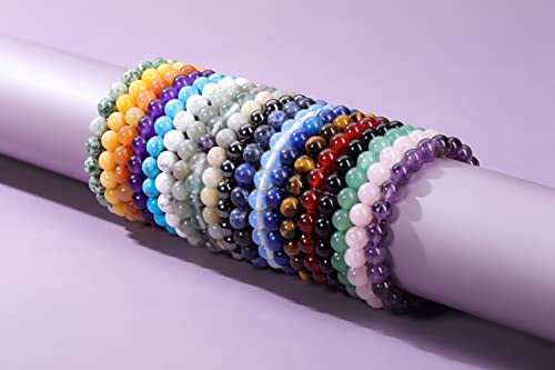 Jovivi Crystal Bracelets for Women Men - 8mm Handmade Natural Semi Precious Gemstone Beaded Bracelets, Round Stone Beads Stretch Bracelet, Healing Yoga Bracelets Jewelry Gifts - color: Amethyst Crystal