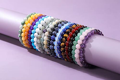 Jovivi Crystal Bracelets for Women Men - 8mm Handmade Natural Semi Precious Gemstone Beaded Bracelets, Round Stone Beads Stretch Bracelet, Healing Yoga Bracelets Jewelry Gifts - color: Amethyst Crystal