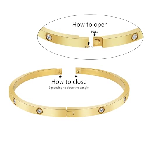 4mm Width Thin Love CZ Bangle Bracelet for Women - color: Gold