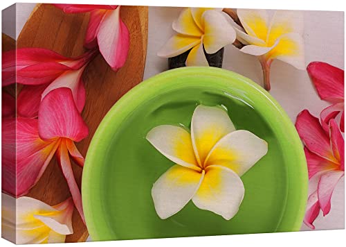 wall26 Canvas Print Wall Art Blooming Yellow & Pink Petunias at Spa Nature Wilderness Photography Realism Chic Scenic Relax/Calm Multicolor for Living Room, Bedroom, Office - 12"x18" - color: Glass Tray, size: 18"L x 12"W