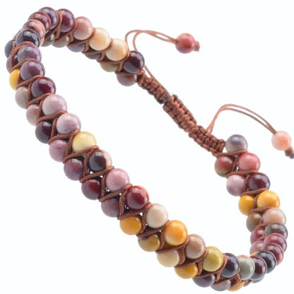 MASSIVE BEADS Double Layer Natural Chakra Healing Power Crystals Macrame Bracelet Yoga Stone Beads Gemstone Meditation Relax Anxiety Bangle for Unisex Women Men - color: Mookaite Jasper, size: 4mm