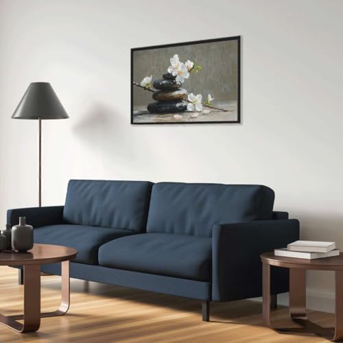 Framed Zen Stones and Blossoms Poster Canvas Print Art Minimalist Aesthetic Wall Art Pictures Wall Decor Art Print Exquisite Home Decor Living Room Bedroom Office (black frame,16" Lx24 W) - size: 16"Lx24"W