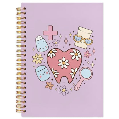 WUCHJ Dental Gifts Notebook,Purple Dental Hygienist Assistant Journal, Retro Pink Floral Tooth Spiral Notebook Journal for Note Taking, Dentist Office Supplies, 5.5x8.3 Inch - color: Purple teeth hearts