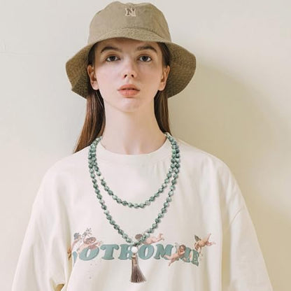 8MM Beads Chakra Long Mala Necklace Natural Stone Meditation Statement Necklace Japa Yoga Buddhist Rosary Prayer Charm Beaded Tassel Necklace - color: Green-spotted stone