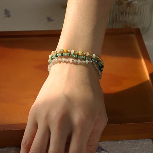 Gold Beaded Gemstone Bracelets for Women, Boho Handmade Stackable Natural Stone Labradorite Beads Bracelet Prom Jewelry Gift. - color: Green