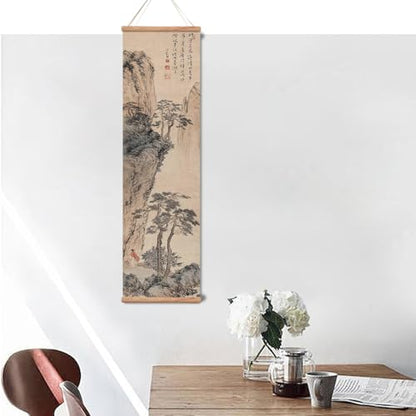 xinyuru Chinese Ancient Landscape Wall Art Poster,Tradition Canvas Printing,Oak Wood Scroll Painting Decor for Bedroom Living room (Landscape 01, 12”x41”x3 Piece)