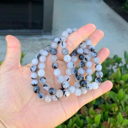 Adabele 1pc Natural Stretch Gemstone Bracelet 8mm (0.31") Bead 7 Inch to 8.5 inch Healing Crystal Energy Quartz Chakra Jewelry Women Unisex Birthday Gift - color: Black Rutilated Quartz, size: 7 inch