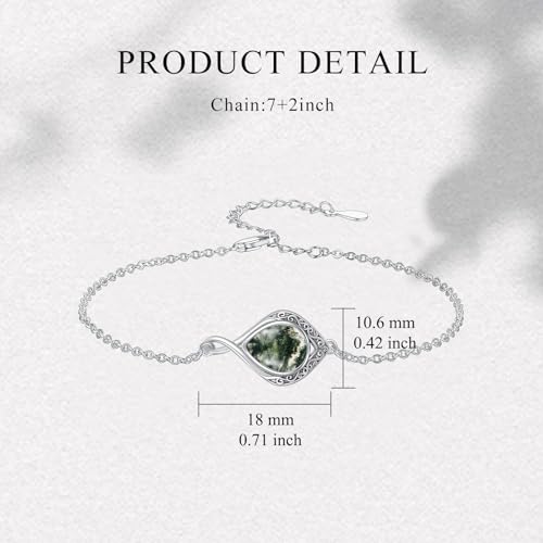 PELOVNY Celtic Knot Bracelet for Women 925 Sterling Silver Infinity Gemstone/Birthstone Bracelets Birthday Christmas Jewelry Gifts for Mom Daughter Wife - color: 02-Filigree-Moss Agate