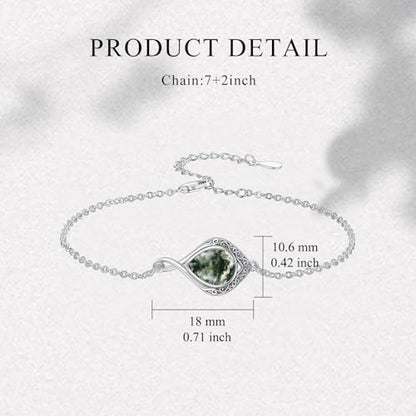 PELOVNY Celtic Knot Bracelet for Women 925 Sterling Silver Infinity Gemstone/Birthstone Bracelets Birthday Christmas Jewelry Gifts for Mom Daughter Wife - color: 02-Filigree-Moss Agate