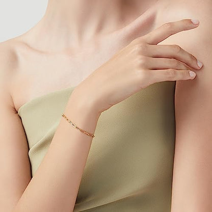 Miabella 18K Gold Plated 925 Sterling Silver Italian 3mm Paperclip Link Chain Bracelet for Women Men, Made in Italy - style: Length 7.5 Inches (women's average size)