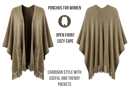 Ferand Shawl Wraps for Women, Cozy Lightweight Poncho Cape with Pockets, Warm for Fall Winter Travel - color: Khaki