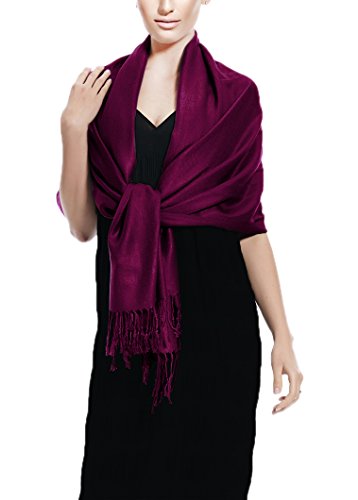 Peach Couture Women’s Pashmina Shawl Wrap – Warm Long Large Scarf for Evening Dress, Bridesmaid, Wedding & Bridal Wear - color: Eggplant