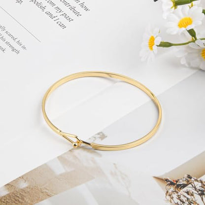 Gold Bar Bracelets for Women, 2.42“ Thin Cuff Bangle Hook Bracelet Golds Cuff Bracelet Adjustable Golden Bracelets for Women Gold Plated Handmade Minimalist Jewelry