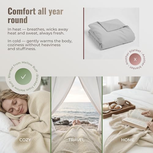 4-Layer Muslin Cotton King Bed Blanket (108 x 90 inches) – Ultra Soft, Breathable & Lightweight All-Season Gauze Blanket, Cozy Comfort, Machine Washable – Beige - color: Beige, size: King (108 x 90 inches)