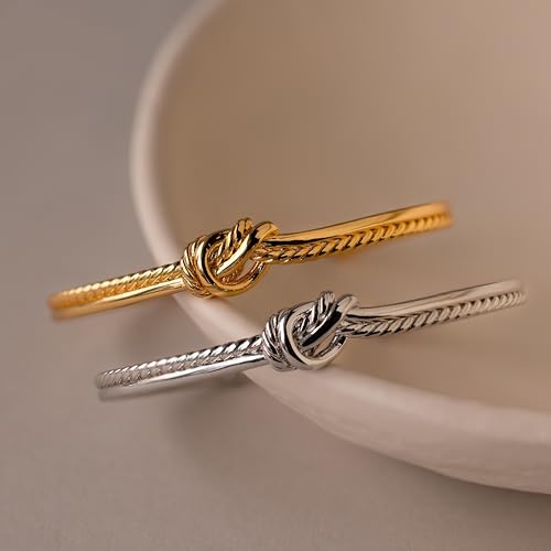 CAITLYNMINIMALIST 18K Gold Plated Silver Open Bangle Cuff Trendy Stacking Bracelet Gift for Women - color: 02-Duo Knot Silver