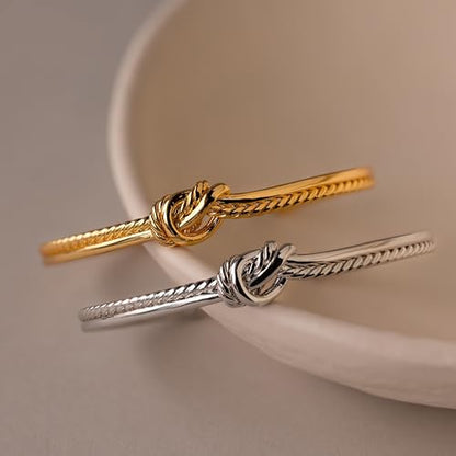 CAITLYNMINIMALIST 18K Gold Plated Silver Open Bangle Cuff Trendy Stacking Bracelet Gift for Women - color: 02-Duo Knot Silver