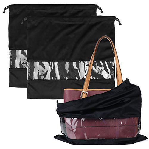 PlasMaller Dust Cover Storage Bags Terylene Flannel Drawstring Pouch with Clear View Window For Handbags Purses Pocketbooks Shoes Boots Set of 2 (21.6 x 19.7 in), Black