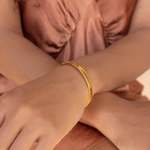 CAITLYNMINIMALIST 18K Gold Plated Silver Open Bangle Cuff Trendy Stacking Bracelet Gift for Women - color: 01-Alyssa Gold